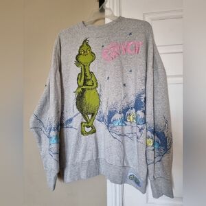 The Grinch Dr. Seuss Gray Womens Sweatshirt Size 2XL  by Hybrid Apparel
